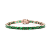 Bracelet de tennis en vermeil or rose 18 carats avec émeraudes de laboratoire colombiennes taille émeraude