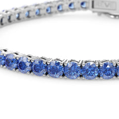 Bracelet de tennis en vermeil d'or blanc 18 carats serti d'un saphir bleuet de laboratoire rond de 11,6 ct