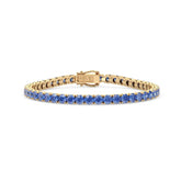 Bracelet de tennis en vermeil d'or jaune 18 carats serti d'un saphir bleuet rond de laboratoire de 11,6 ct.