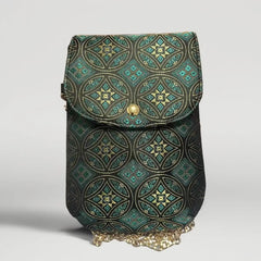 Green 'Swallow of Prosperity' Pattern | Handwoven Crossbody Phone Bag
