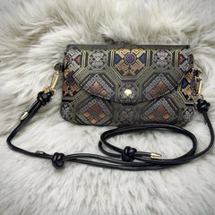 Black Phoenix-Butterfly and Myriad Forms Pattern | Handwoven Crossbody Phone Bag