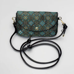Green 'Swallow of Prosperity' Pattern | Handwoven Crossbody Phone Bag