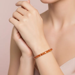 Rundes (4 mm) orangefarbenes Laborsaphir-Tennisarmband aus 18-karätigem Roségold-Vermeil