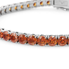 Rundes (4 mm) orangefarbenes Laborsaphir-Tennisarmband aus 18-karätigem Weißgold-Vermeil