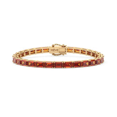 Bracelet de tennis en vermeil d'or jaune 18 carats et saphir orange de laboratoire taille émeraude