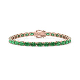Bracelet de tennis ovale en émeraude de Colombie de laboratoire, monté sur vermeil en or rose 18 carats.