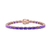 Bracelet de tennis ovale en saphir violet de laboratoire, monté sur vermeil en or rose 18 carats