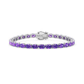 Bracelet de tennis ovale en saphir violet de laboratoire, monté sur vermeil en or blanc 18 carats