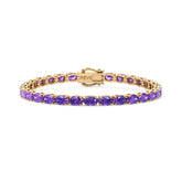 Bracelet de tennis ovale en saphir violet de laboratoire, monté sur vermeil en or jaune 18 carats