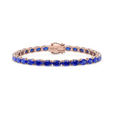 Bracelet de tennis ovale en saphir bleu royal de laboratoire, monté sur vermeil en or rose 18 carats