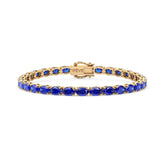 Bracelet de tennis ovale en saphir bleu royal de laboratoire, monté sur vermeil en or jaune 18 carats