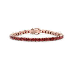 Bracelet de tennis en vermeil or rose 18 carats, orné d'un rubis rond de 14,7 ct couleur sang de pigeon de laboratoire.