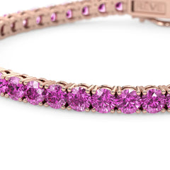 Bracelet de tennis en vermeil or rose 18 carats avec saphir rose de laboratoire rond de 11,6 ct