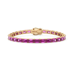 Tennisarmband mit smaragdgeschliffenem (6x4mm) rosa Laborsaphir in 18K Gelbgold-Vermeil