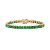 Bracelet de tennis Princess Lab en vermeil d'or jaune 18 carats et émeraudes colombiennes