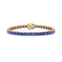 Bracelet de tennis Princess Lab en vermeil d'or jaune 18 carats et saphir bleuet