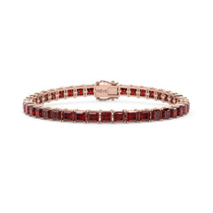 Bracelet de tennis Princess Lab en vermeil or rose 18 carats orné d'un rubis sang de pigeon