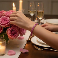 Prinzessin (4 mm) Tennisarmband mit rosafarbenem Laborsaphir in 18 Karat Gelbgold-Vermeil