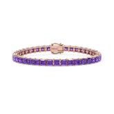 Bracelet de tennis Princess Lab en saphir violet et vermeil en or rose 18 carats