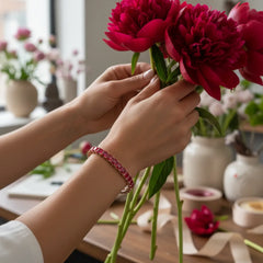 Bracelet de tennis Princess Lab Rose avec rubis rouge en vermeil or rose 18 carats