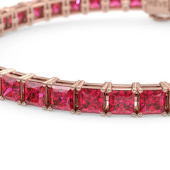 Bracelet de tennis Princess Lab Rose avec rubis rouge en vermeil or rose 18 carats