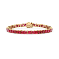 Bracelet de tennis Princess Lab Rose Red Ruby en vermeil d'or jaune 18 carats