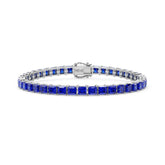Bracelet de tennis Princess Lab en saphir bleu royal et vermeil en or blanc 18 carats