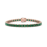 Bracelet de tennis Princess Lab en vermeil d'émeraudes de Zambie et or rose 18 carats