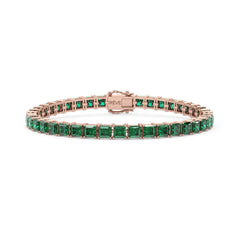 Bracelet de tennis Princess Lab en vermeil d'émeraudes de Zambie et or rose 18 carats