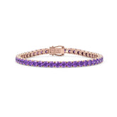 Bracelet de tennis en vermeil or rose 18 carats avec saphir violet de laboratoire rond de 11,6 ct