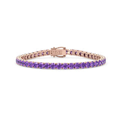 Rundes (4 mm) violettes Laborsaphir-Tennisarmband aus 18-karätigem Roségold-Vermeil