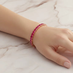 Rundes (4 mm) Tennisarmband mit laborgeprüftem rosarotem Rubin, 18 Karat Roségold-Vermeil