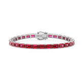 Bracelet de tennis en vermeil d'or blanc 18 carats avec rubis rose rouge de laboratoire taille émeraude