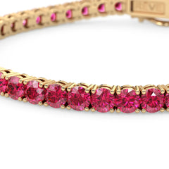 Bracelet de tennis en vermeil d'or jaune 18 carats, orné d'un rubis rose rouge de laboratoire rond de 14,7 ct.