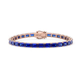 Bracelet de tennis en vermeil or rose 18 carats avec saphir bleu royal de laboratoire taille émeraude
