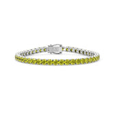 Rundes (4 mm) Tennisarmband mit gelbem Laborsaphir aus 18-karätigem Weißgold-Vermeil