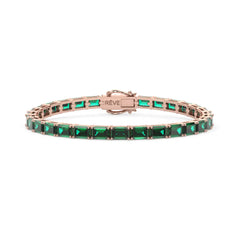 Bracelet de tennis en vermeil d'or rose 18 carats, orné d'une émeraude de laboratoire taillée en émeraude de Zambie.