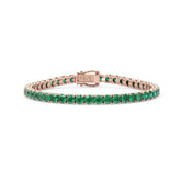 Bracelet de tennis en vermeil or rose 18 carats serti d'une émeraude de Zambie ronde de laboratoire de 9,2 carats