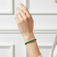 Rundes (4 mm) Tennisarmband mit laborgeprüftem sambischem Smaragd, 18 Karat Weißgold-Vermeil