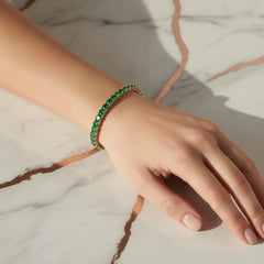 Rundes (4 mm) Tennisarmband mit kolumbianischem Labor-Smaragd, 18 Karat Roségold-Vermeil