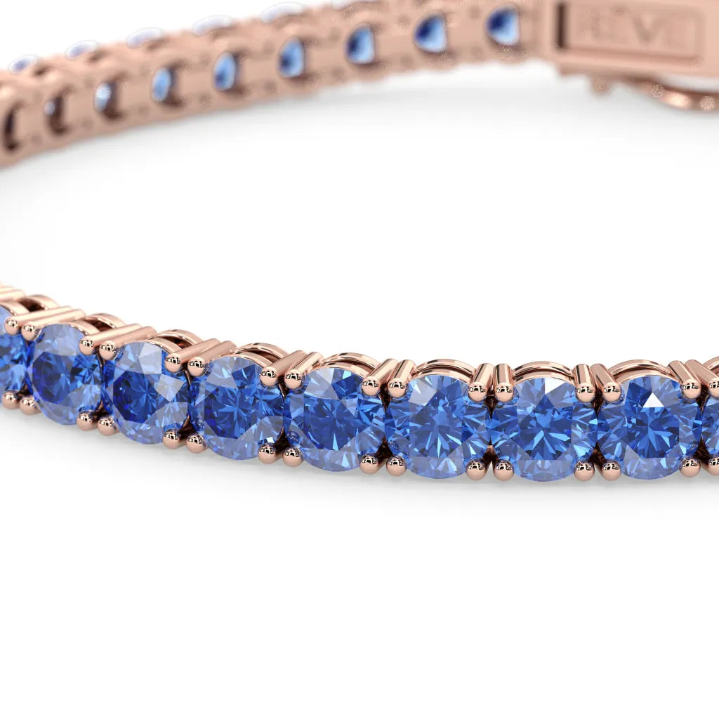Rundes (4 mm) Tennisarmband mit laborgeprüftem kornblumenblauem Saphir, 18 Karat Roségold-Vermeil