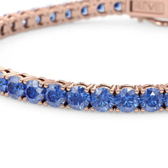 Rundes (4 mm) Tennisarmband mit laborgeprüftem kornblumenblauem Saphir, 18 Karat Roségold-Vermeil