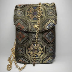 Black Phoenix-Butterfly and Myriad Forms Pattern | Handwoven Crossbody Phone Bag