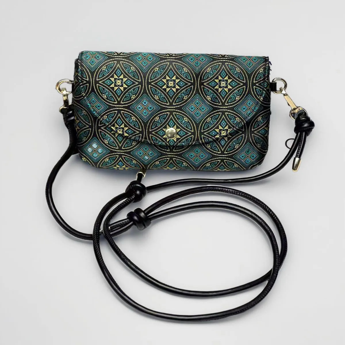 Green 'Swallow of Prosperity' Pattern | Handwoven Crossbody Phone Bag