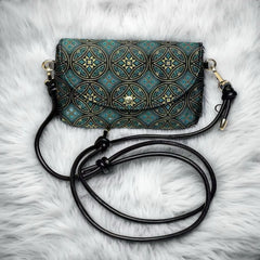 Green 'Swallow of Prosperity' Pattern | Handwoven Crossbody Phone Bag