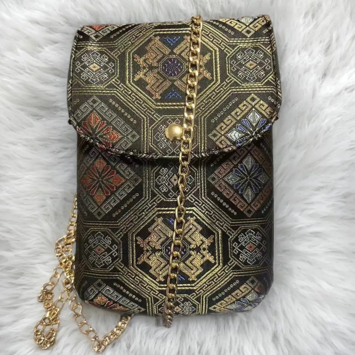 Black Phoenix-Butterfly and Myriad Forms Pattern | Handwoven Crossbody Phone Bag