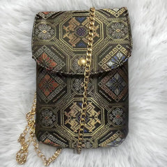 Black Phoenix-Butterfly and Myriad Forms Pattern | Handwoven Crossbody Phone Bag