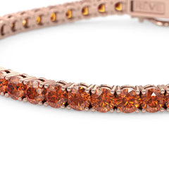 Rundes (4 mm) orangefarbenes Laborsaphir-Tennisarmband aus 18-karätigem Roségold-Vermeil