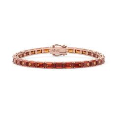 Tennisarmband mit smaragdgeschliffenem (6x4mm) orangefarbenem Laborsaphir in 18K Roségold-Vermeil
