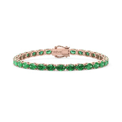 Bracelet de tennis ovale en émeraude de Colombie de laboratoire, monté sur vermeil en or rose 18 carats.